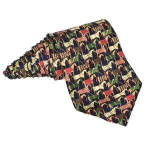 JACK Mens Tie Necktie Silk Horses Equestrian Golden Horse Multicolor 57 in
